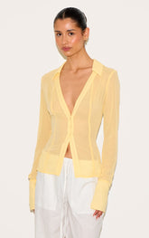 Tall Butter Cream Mesh Button Front Blouse