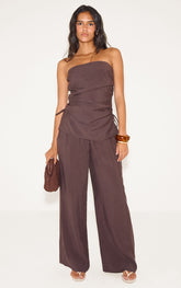 Chocolate Woven Straight Leg Trouser