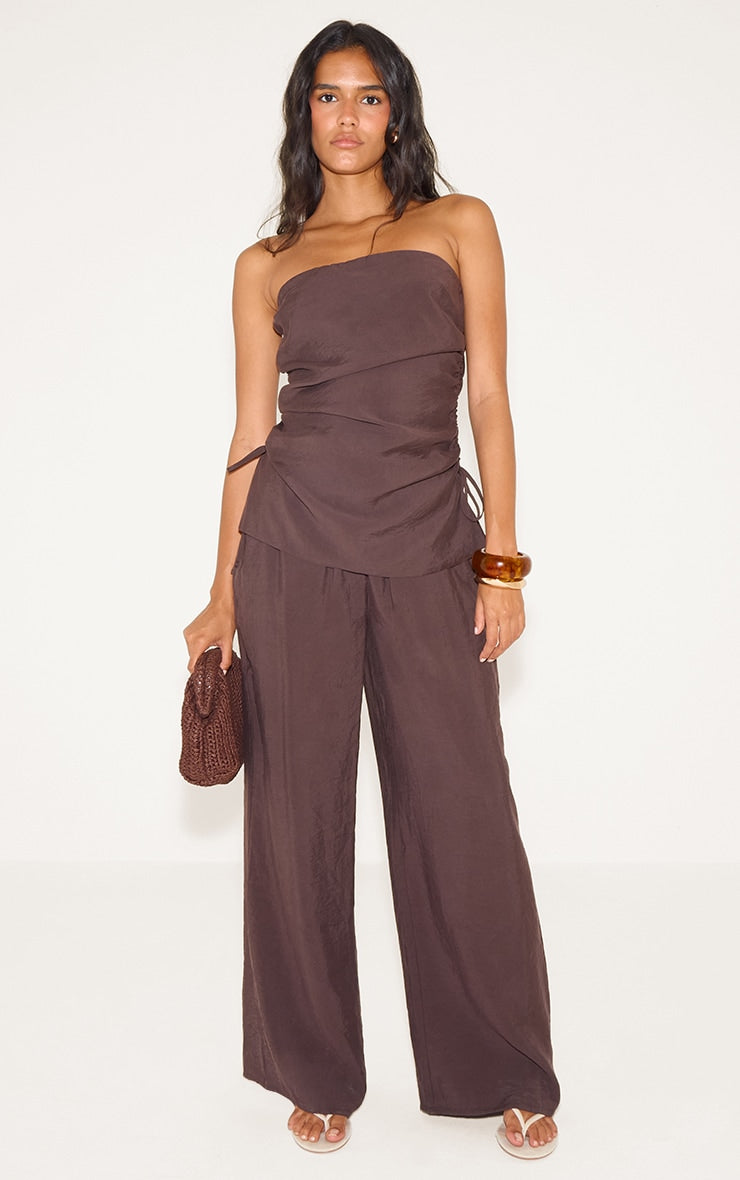 Chocolate Woven Straight Leg Trouser