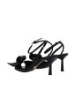 Prada Black Patent Leather Ankle Strap Sandals with Woven Ring Detail