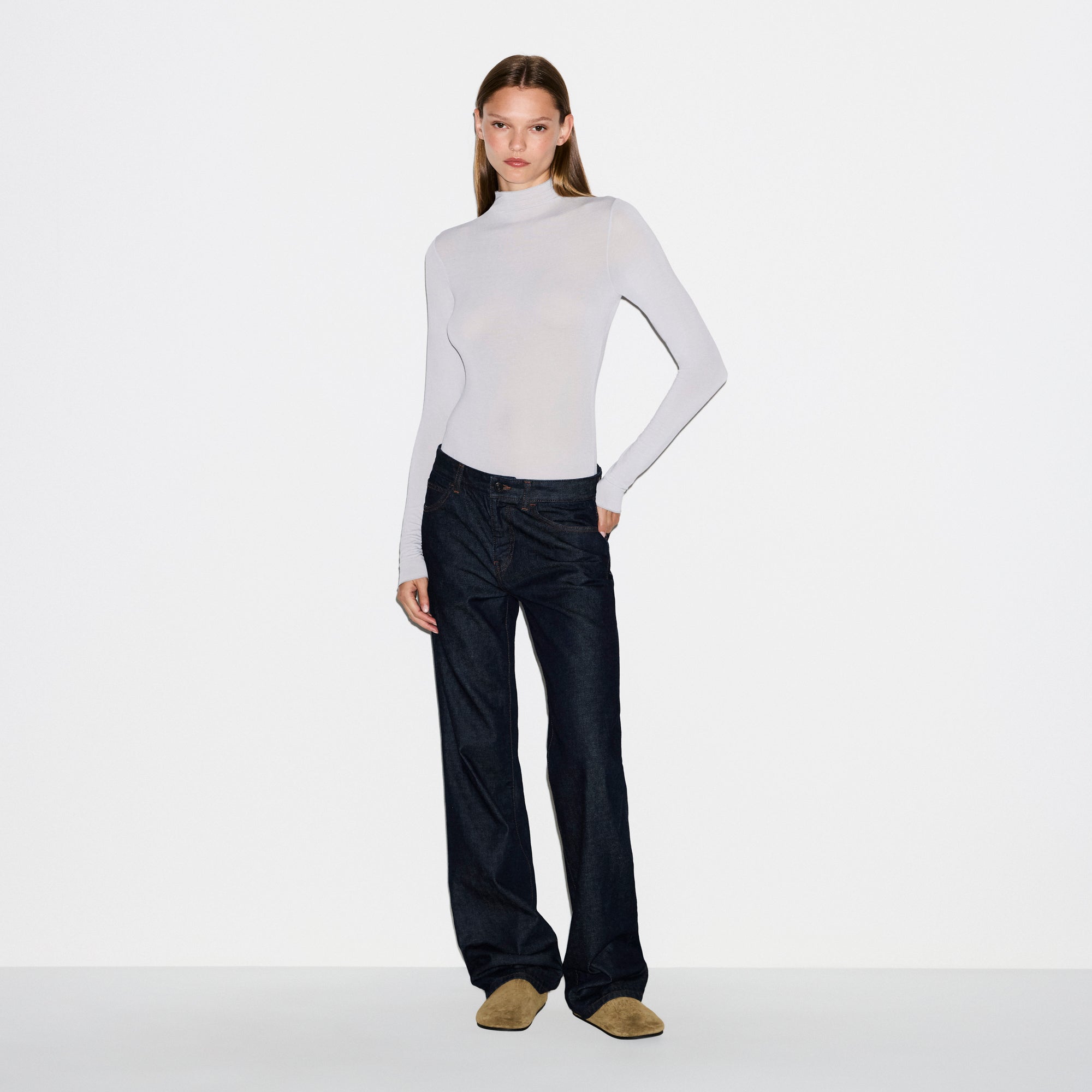 Sheer Modal Long Sleeve Turtleneck Bodysuit