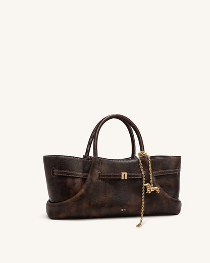 Maeve Dachshund Metal Charm Tote Bag - Black Canvasa