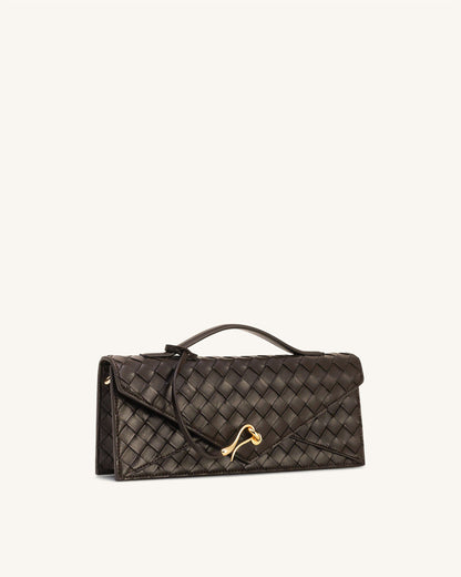 Celeste Woven Textured Envelope Top Handle Bag - Mocha Brown