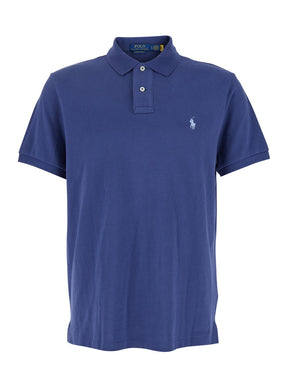 Polo ralph lauren "Custom Slim Fit" Blue Polo Shirt with Pony Detail on the Front in Cotton Piquet Man