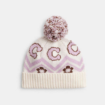 Fair Isle Print Knit Beanie