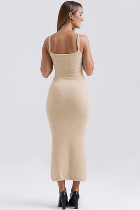 Beige soft fluffy knit maxi dress