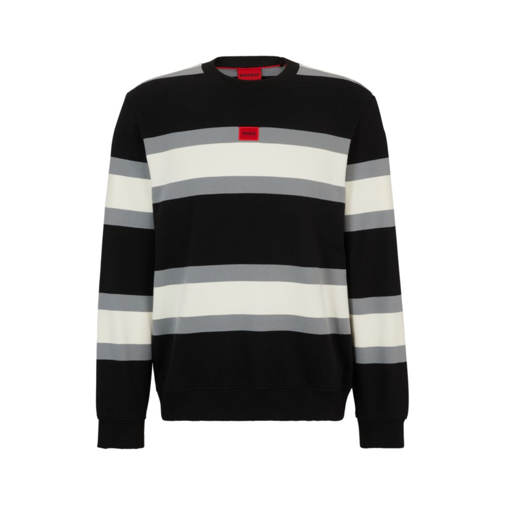 Hugo Boss cotton sweatshirt with block stripes and red logo label - Size: S Sweatshirts | Shop From The Mirage