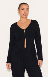 Plus Black Textured Long Sleeve Top