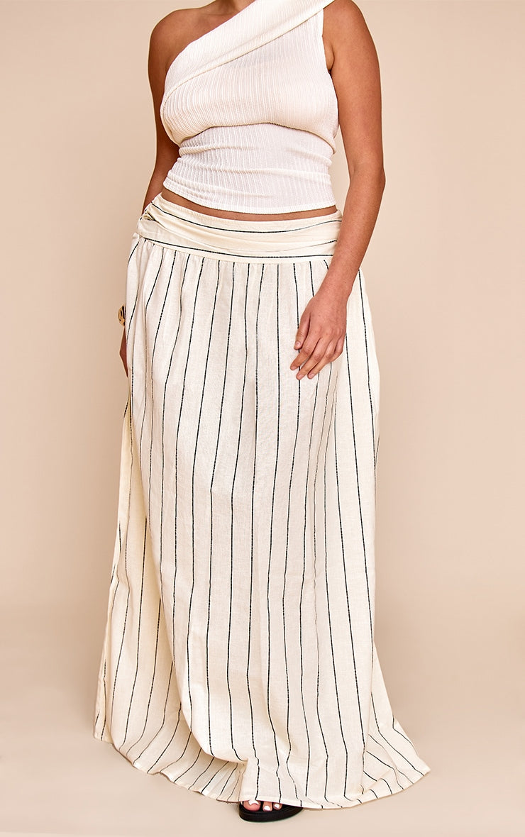 Plus Stone Stripe Cotton Ruched Waist Maxi Skirt