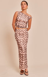 Petite Chocolate Printed Low Rise Maxi Skirt