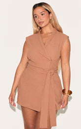 Shape Mocha Linen Look Wrap Front Belted Blazer