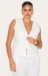 Plus White Linen Waistcoat