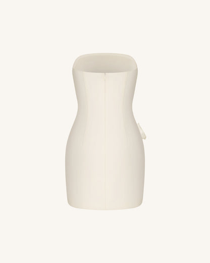 Strapless Floral Appliqué Dress - White