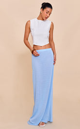 Sky Blue Textured Knit Look Maxi Skirt