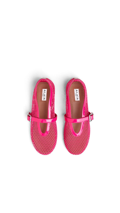 Alaïa Fuschia BALLET FLATS IN FISHNET