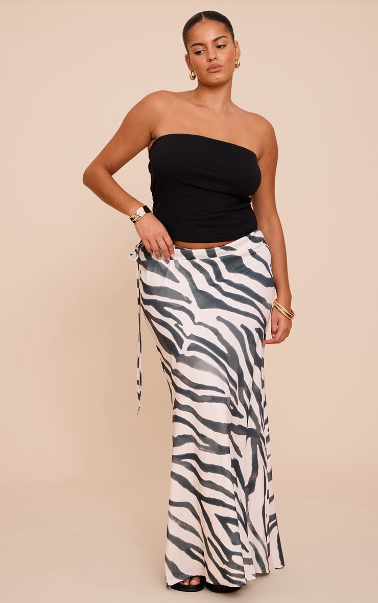 Plus Multi Floaty Tie Side Woven Low Rise Maxi Skirt