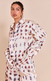 Cream Shell Printed Satin Shirt