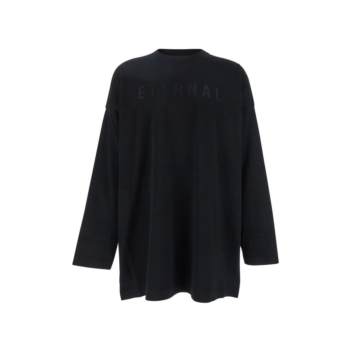 Fear of god Black T-shirt with Eternal Print on the Front and Logo Patch on the Back in Cotton Man