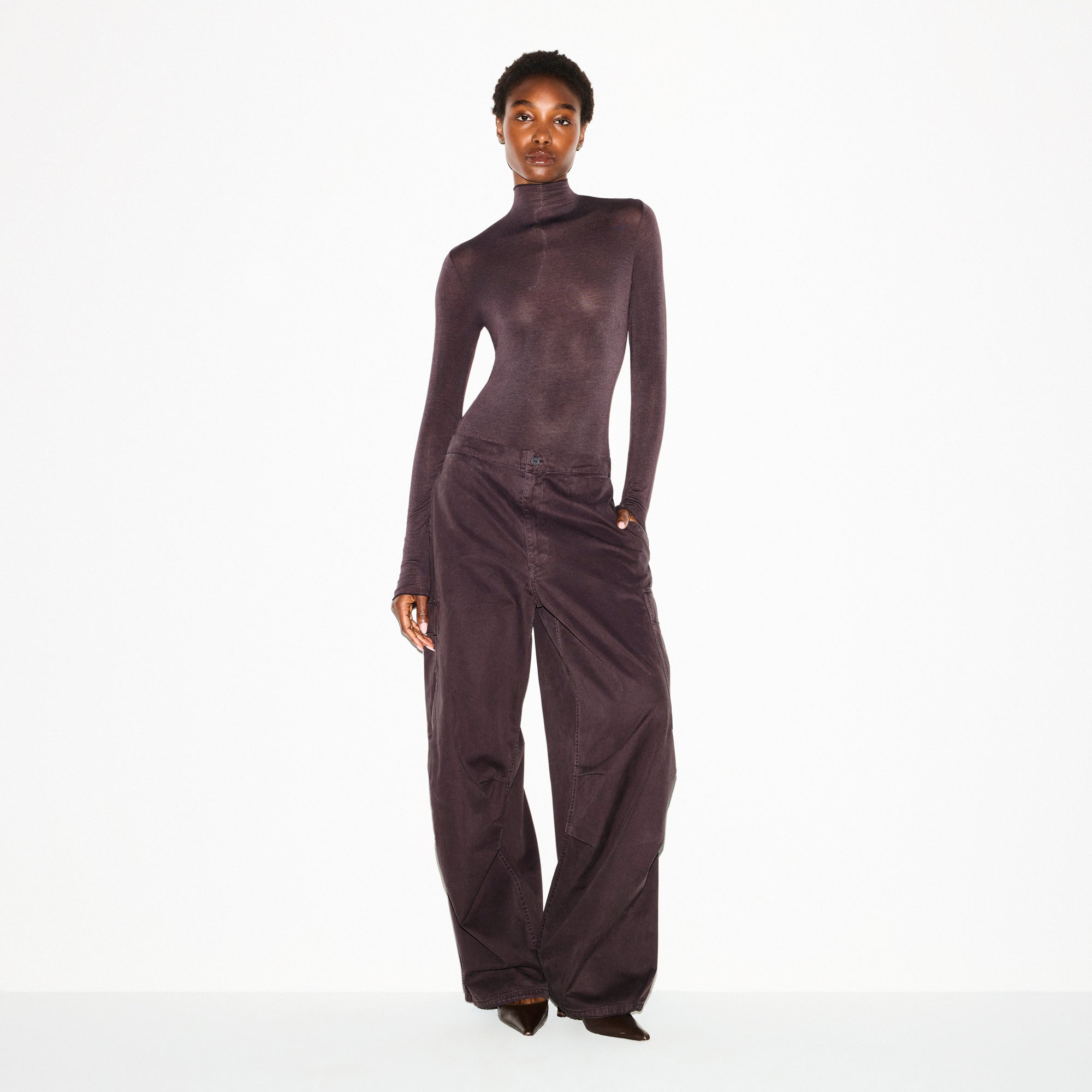 Sheer Modal Long Sleeve Turtleneck Bodysuit