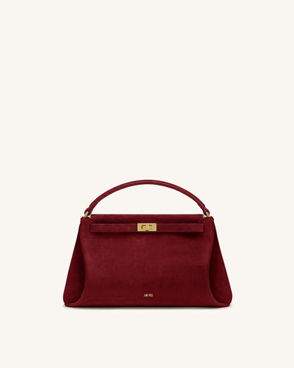 Carmen Faux Suede Top Handle Bag - Brown