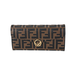 Fendi Black & Brown Zucca-Embossed Leather Continental Wallet