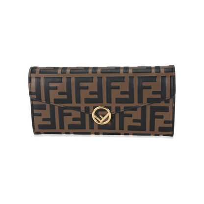 Fendi Black & Brown Zucca-Embossed Leather Continental Wallet
