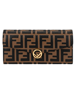 Fendi Black & Brown Zucca-Embossed Leather Continental Wallet