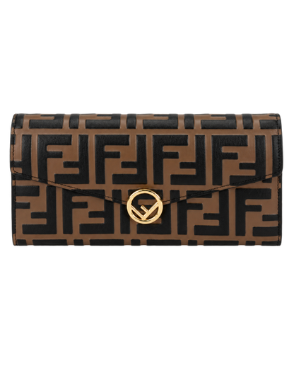 Fendi Black & Brown Zucca-Embossed Leather Continental Wallet