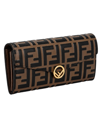 Fendi Black & Brown Zucca-Embossed Leather Continental Wallet
