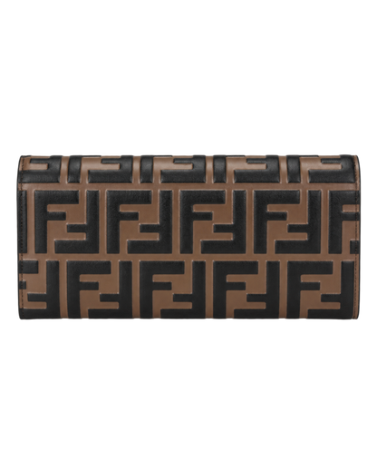 Fendi Black & Brown Zucca-Embossed Leather Continental Wallet