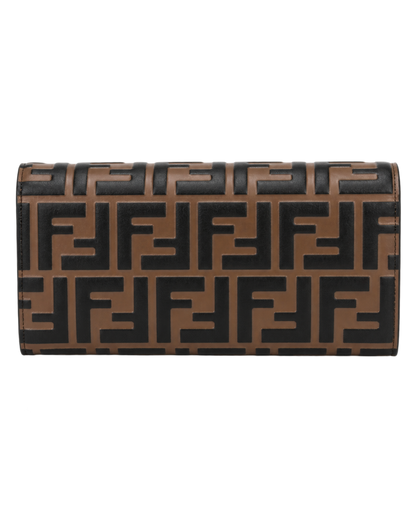 Fendi Black & Brown Zucca-Embossed Leather Continental Wallet