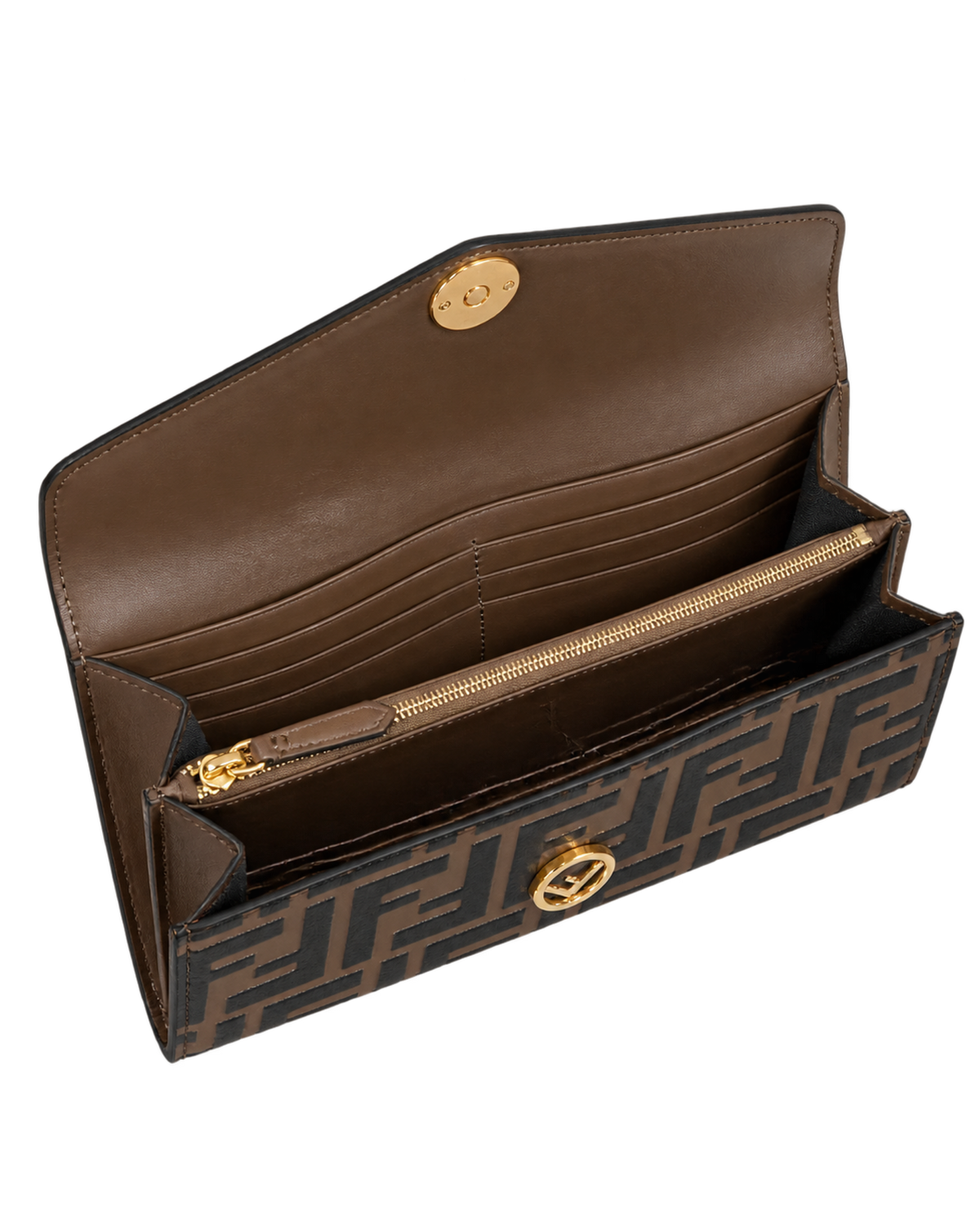Fendi Black & Brown Zucca-Embossed Leather Continental Wallet