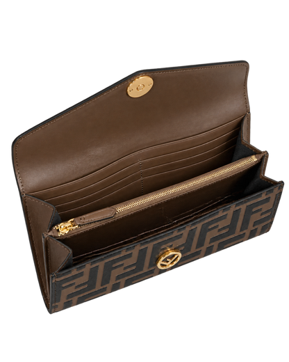 Fendi Black & Brown Zucca-Embossed Leather Continental Wallet
