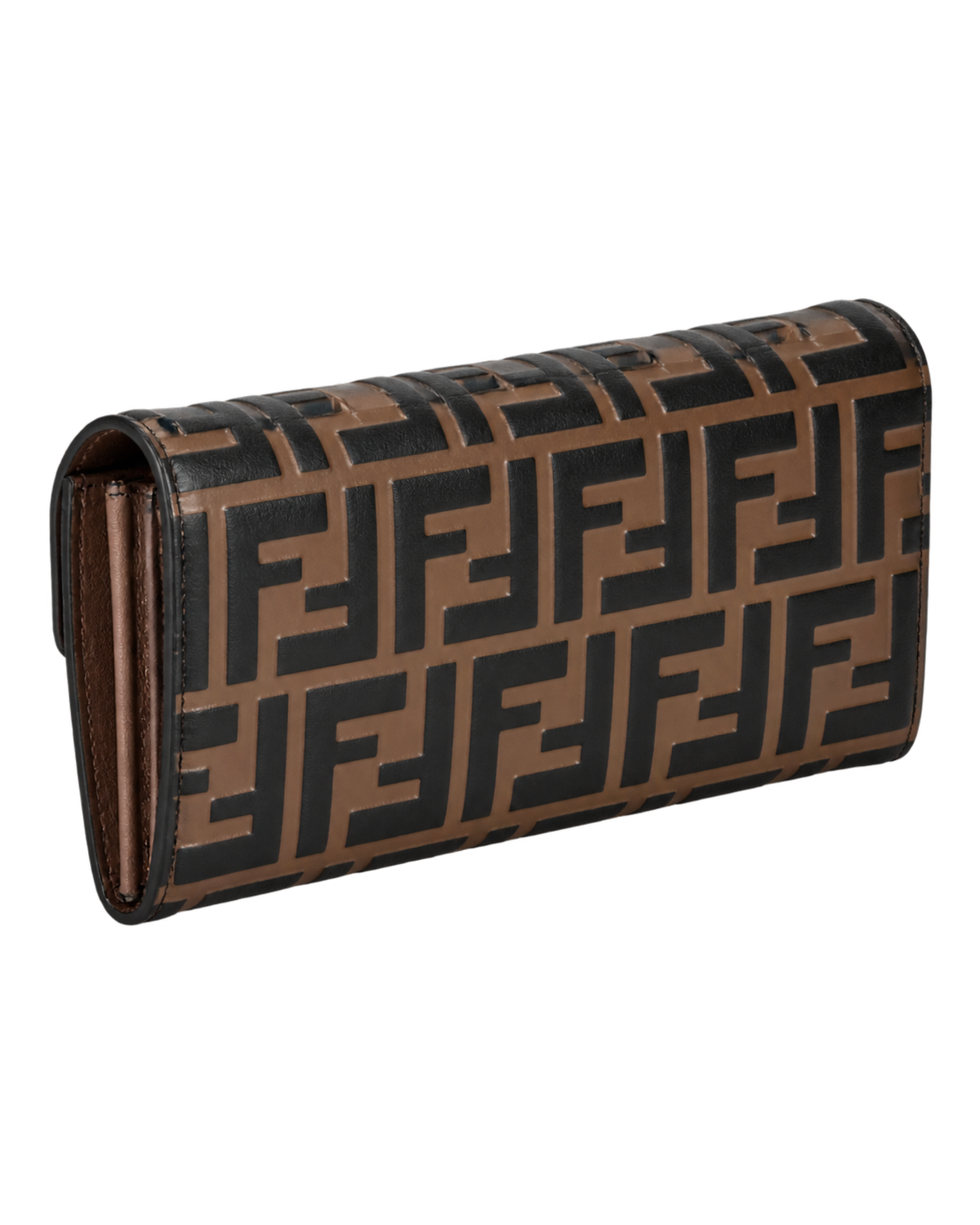 Fendi Black & Brown Zucca-Embossed Leather Continental Wallet