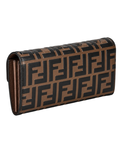 Fendi Black & Brown Zucca-Embossed Leather Continental Wallet