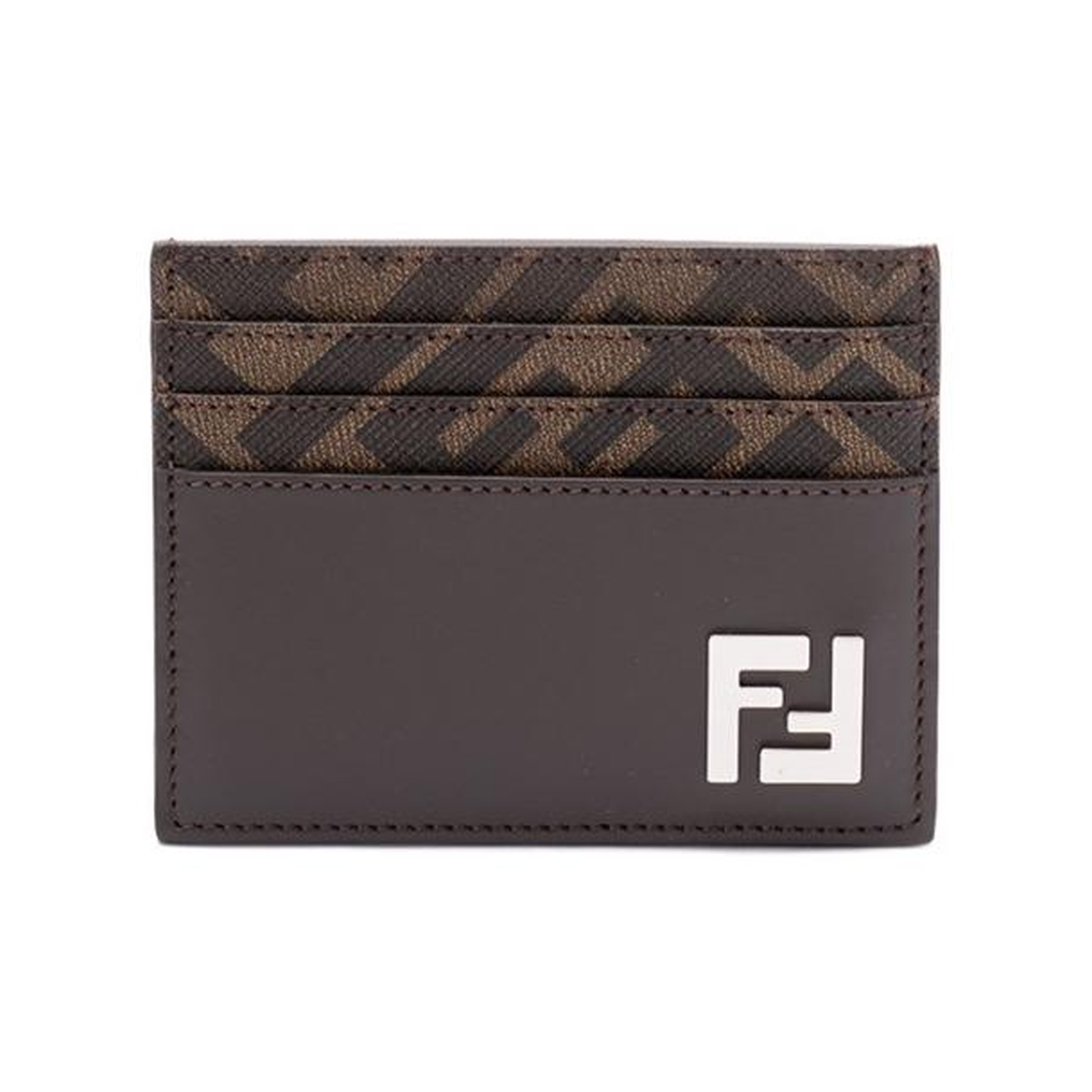 Fendi Monogram Leather Card Holder with Silver Fendi Logo