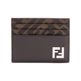 Fendi Monogram Leather Card Holder with Silver Fendi Logo