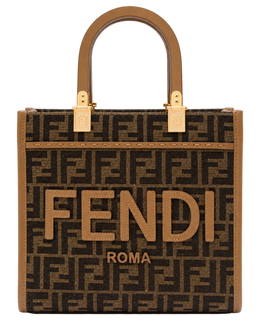 Fendi 'Sunshine Small' Brown Tote Bag with Logo in FF Jacquard Canvas and Leather Woman