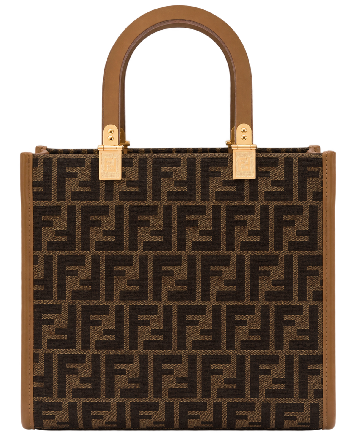Fendi 'Sunshine Small' Brown Tote Bag with Logo in FF Jacquard Canvas and Leather Woman