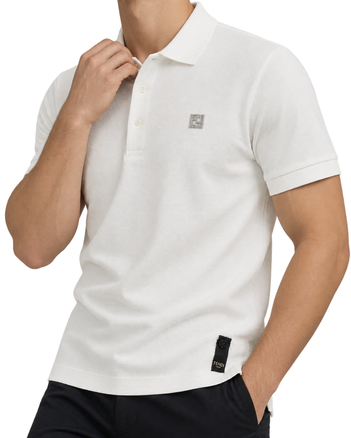 Fendi White Pique Polo Shirt