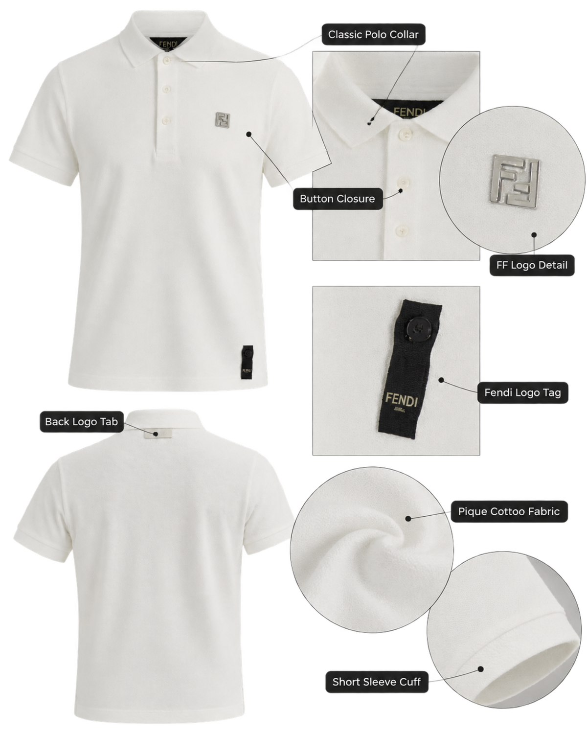 Fendi White Pique Polo Shirt