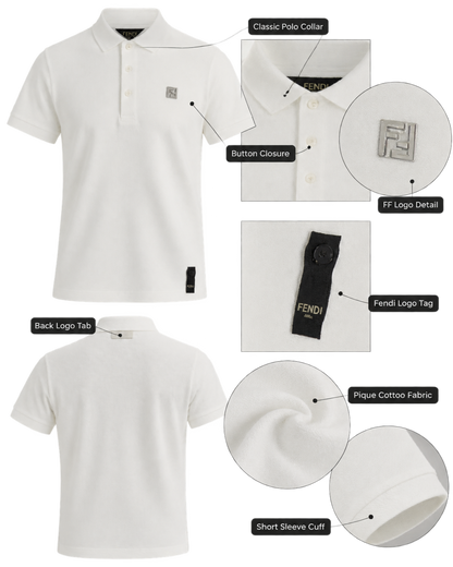 Fendi White Pique Polo Shirt