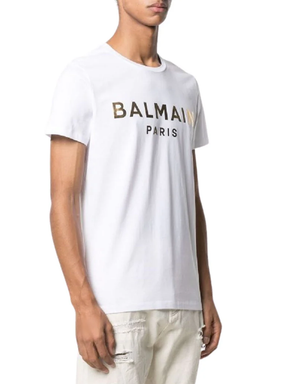 Balmain Paris Gold Foil White T-Shirt