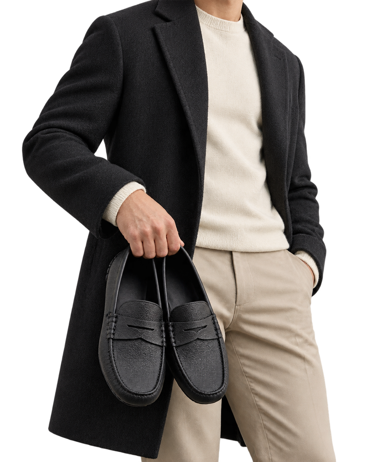 Ferragamo Black pebbled leather penny loafers