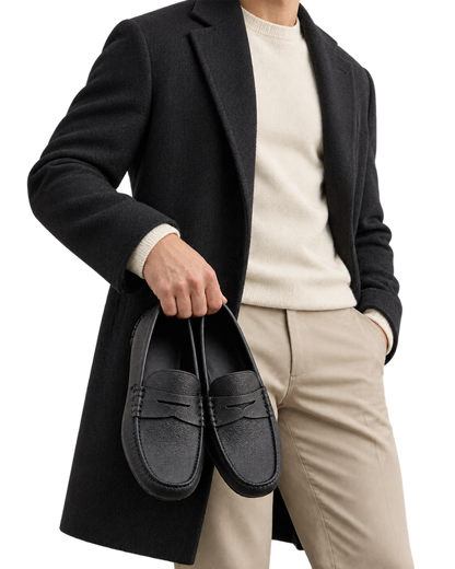 Ferragamo Black pebbled leather penny loafers