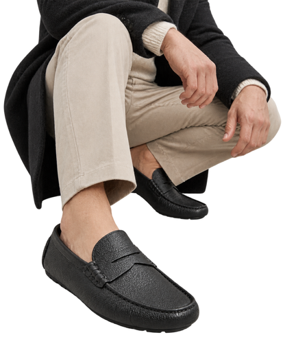 Ferragamo Black pebbled leather penny loafers