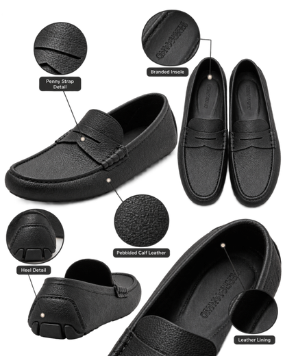 Ferragamo Black pebbled leather penny loafers