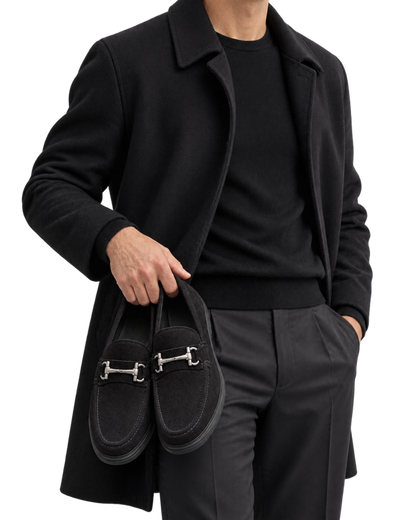 Ferragamo black suede slip-on loafers
