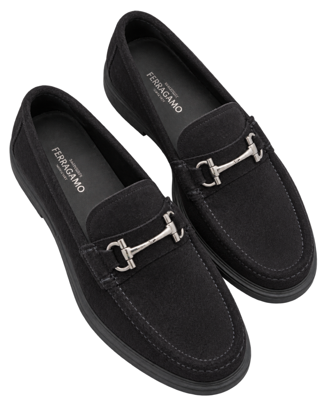 Ferragamo black suede slip-on loafers