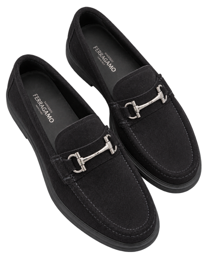 Ferragamo black suede slip-on loafers